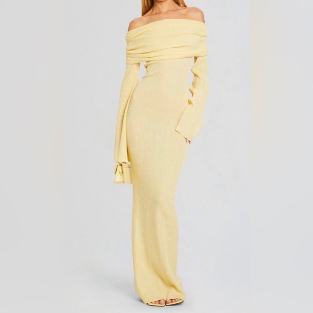 SER.O.YA Galleria Rib Knit Maxi Dress Yellow
